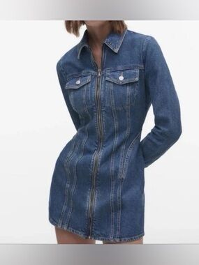 Zara Zip-Front Denim Dress